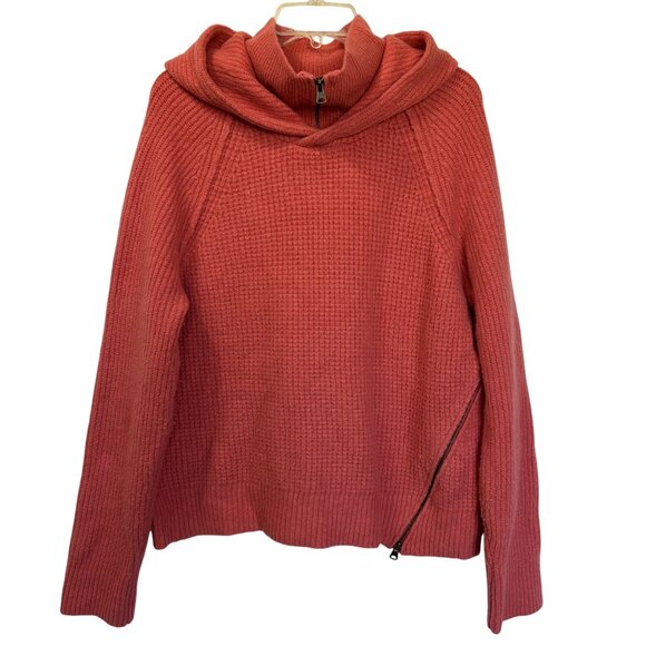 Pilcro Anthropologie Womens Salmon Pink Hooded Quarter Zip Waffle Knit Sweater - Picture 11 of 11